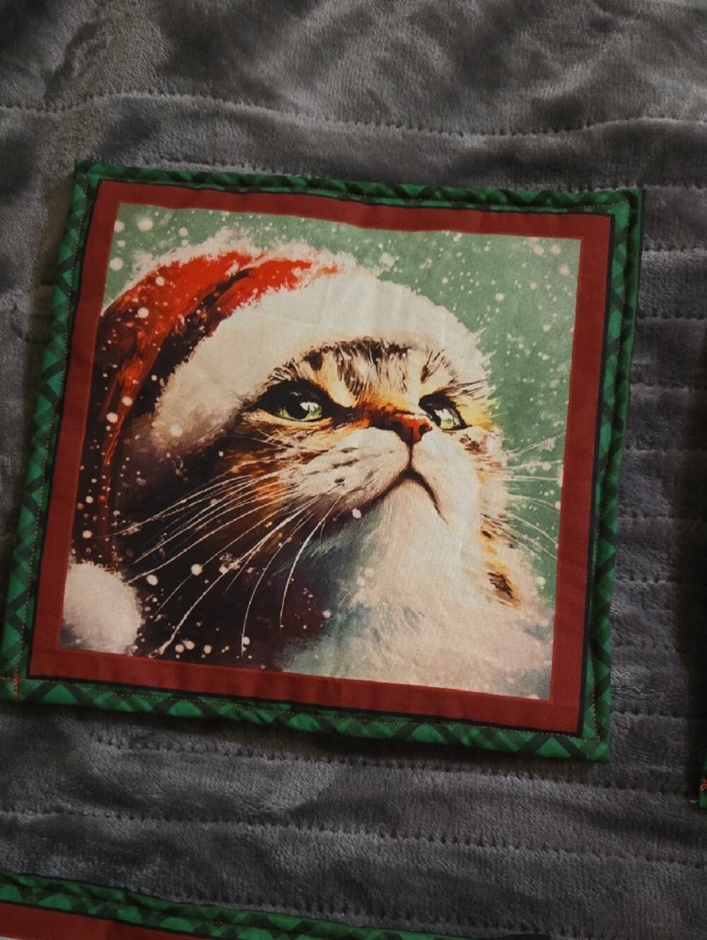 Holiday Cloth Trivet WithCat Print Fabric - Red & Green Christmas - Picture 6 of 7